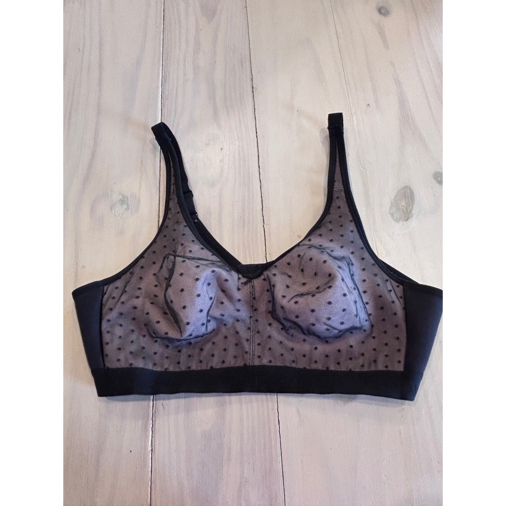 Cacique Womens 44C Black Pink Polka Dot Unlined Wireless Full Coverage Bra